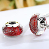 Solid 925 Sterling Silver Red Stardust Inclusion Murano Glass Charm