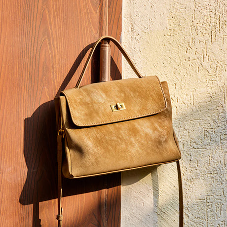 Nalandu Vintage Luxe Suede Satchel Bag - Camel