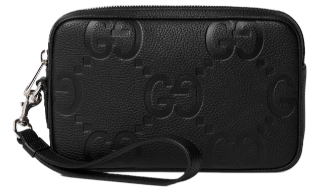 Gucci Big GG Embossed Leather Mens Pouch Bag - Black