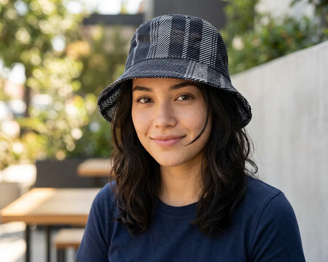 Cherry Red Corduroy Bucket - Black/White