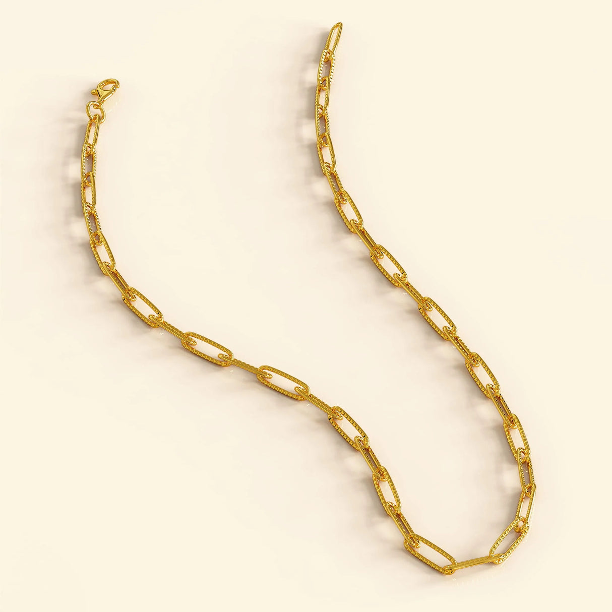 Bullion Gold Textured Paper-Clip Link Chain Necklace in Gold