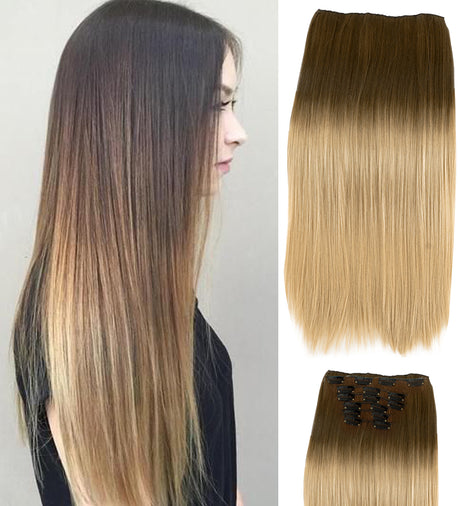 22" Two Tone Ombre Ash Quality Synthetic Hair Straight 7Piece 16Clips 03
