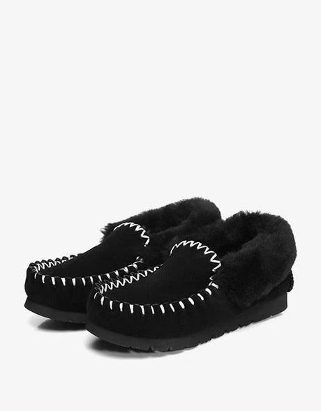 Popo Cow Suede Moccasin in Black