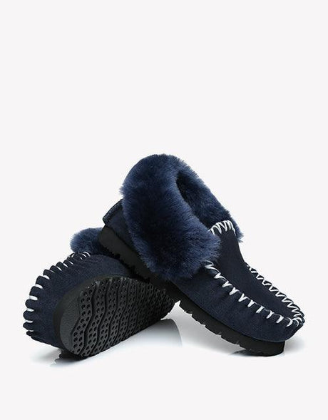 Popo Cow Suede Moccasin in Navy Blue