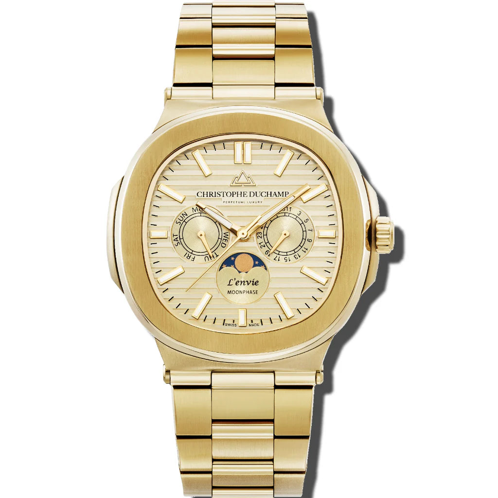 Christophe Duchamp L'envie Moonphase - Champagne Dial & 316L Stainless Steel Strap