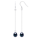Drop Drop Earrings Freshwater Pearl Black Sterling Silver 7-8mm