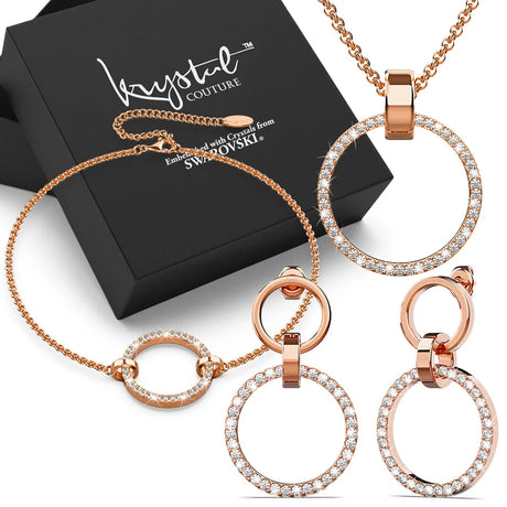 Boxed Orbit Earrings, Bracelet & Necklace Set with SWAROVSKI® Crystal in Rose Gold