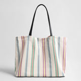 Striped Canvas Tote Bag - Rainbow