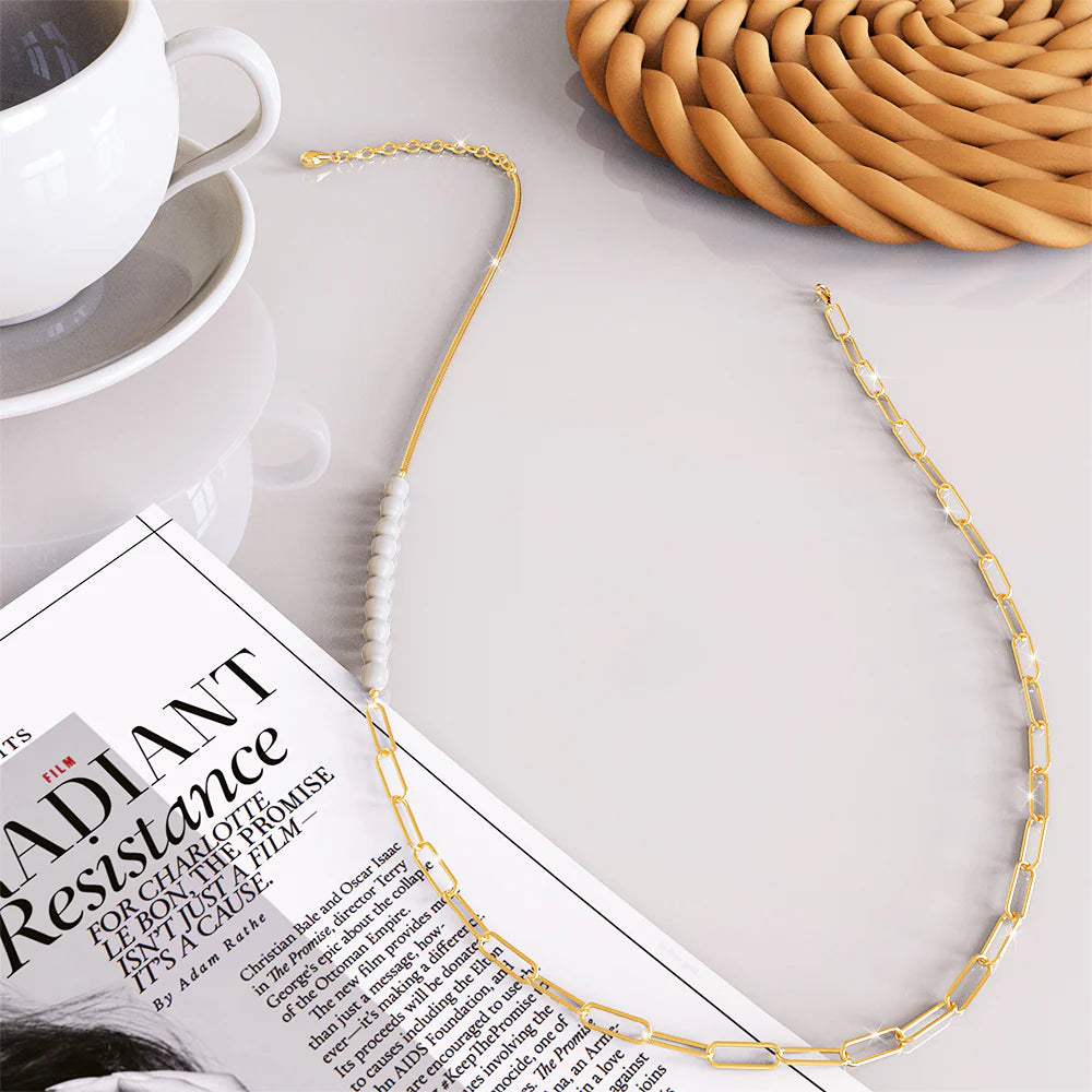 Bullion Gold Cuban Pearl Paperclip Necklace in Gold
