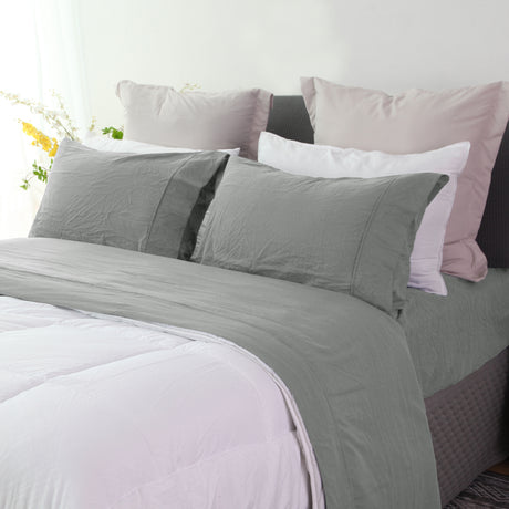 Ramesses Pebble Wash Linen Alternative Sheet Set  - Charcoal