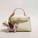 Trendy Petite Top Handle Bag 22cm Structured Mini Leather Satchel - Ivory