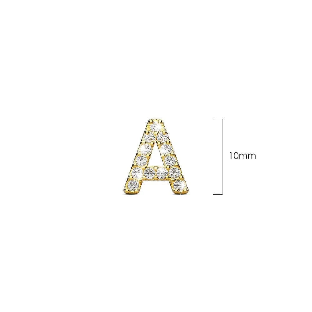 Solid 925 Sterling Silver Glamour Alphabet Letter Earrings Gold