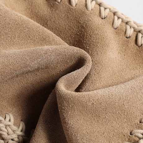 Vintage Suede Drawstring Pouch Bag – Woven Trim Crossbody Bag