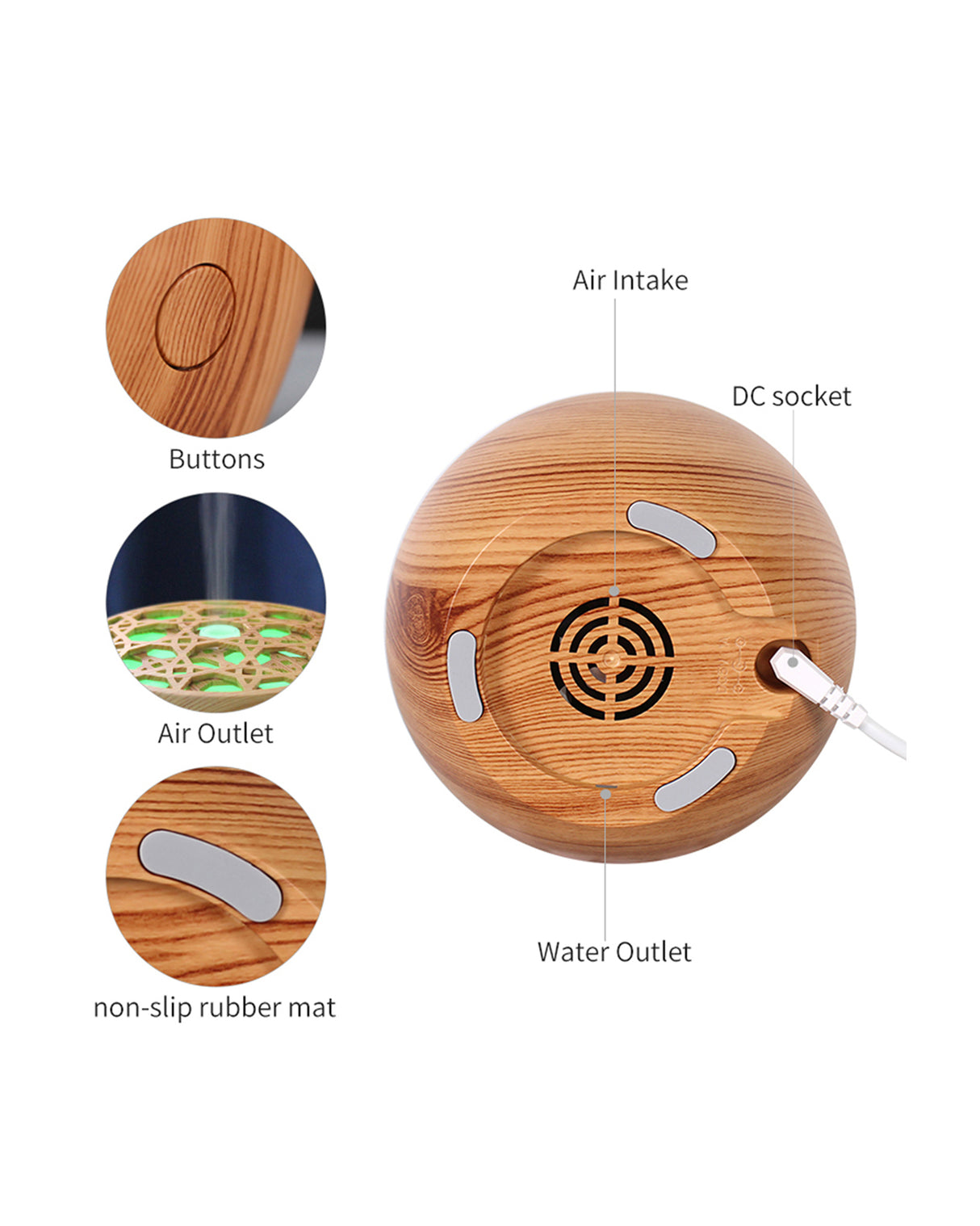 TODO 120ml Humidifier Aromatherapy Diffuser 7 Colour Led Ultrasonic Mist - Woodgrain