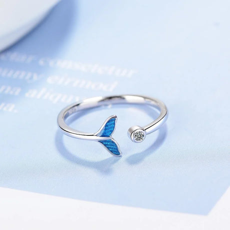 Adjustable Fantasy Mermaid Fishtail with Clear Simulated Diamond Ring
