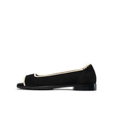 Colorblock Peep Toe Knit Flats - Black