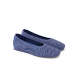 Heart Mesh Knit Square Toe Wedge Flats - Navy