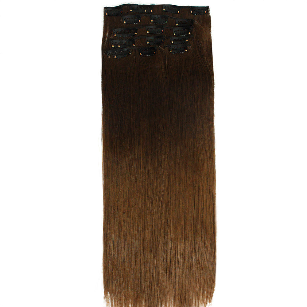 22" Two Tone Ombre Brown Synthetic Hair Straight 7Piece 16Clips 02