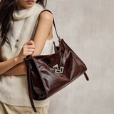 Nalandu Luxe Slouch Lock Shoulder Bag - Chocolate