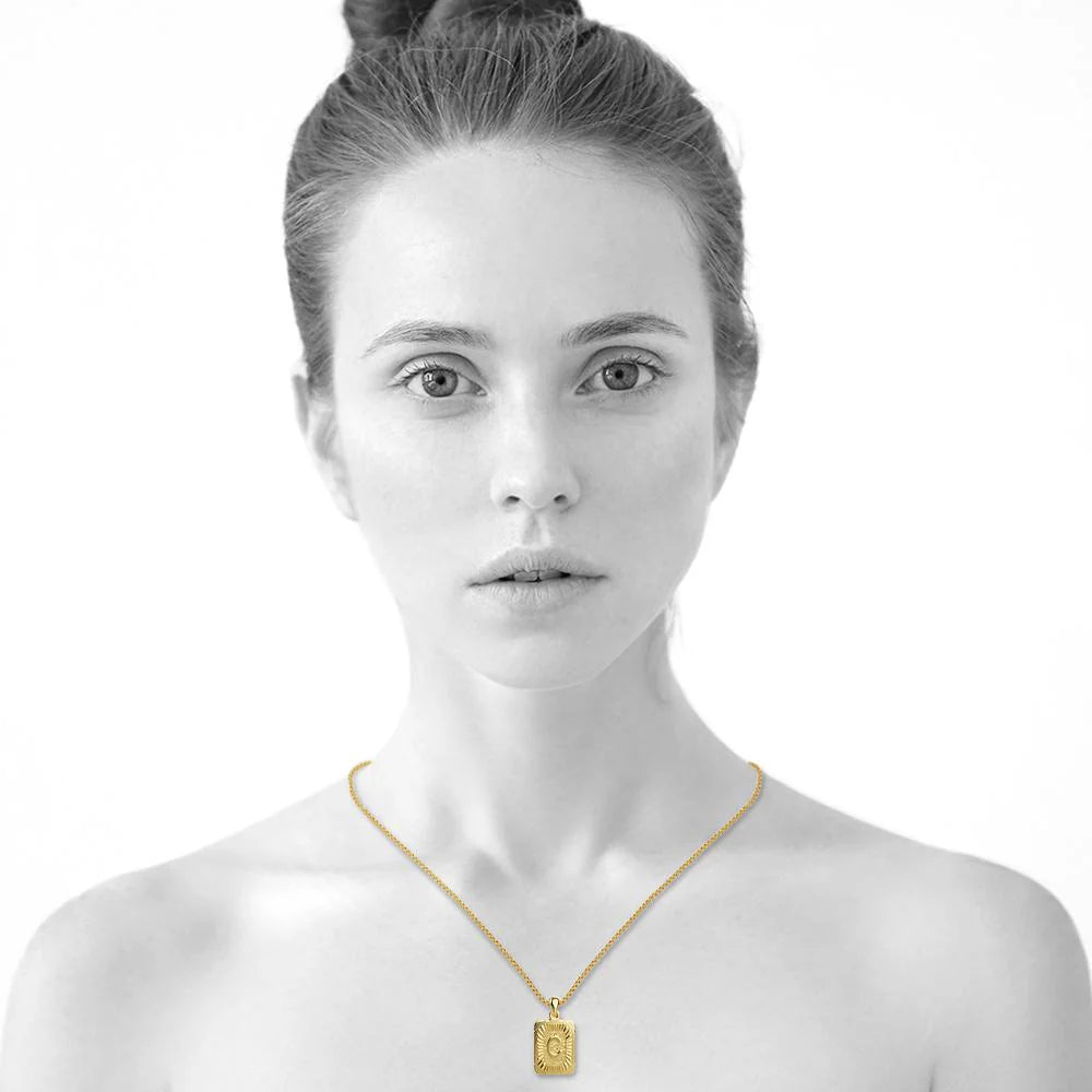 Bullion Gold Vintage Inspired Initial Medal Gold Bar Pendant Round Box Chain Necklace