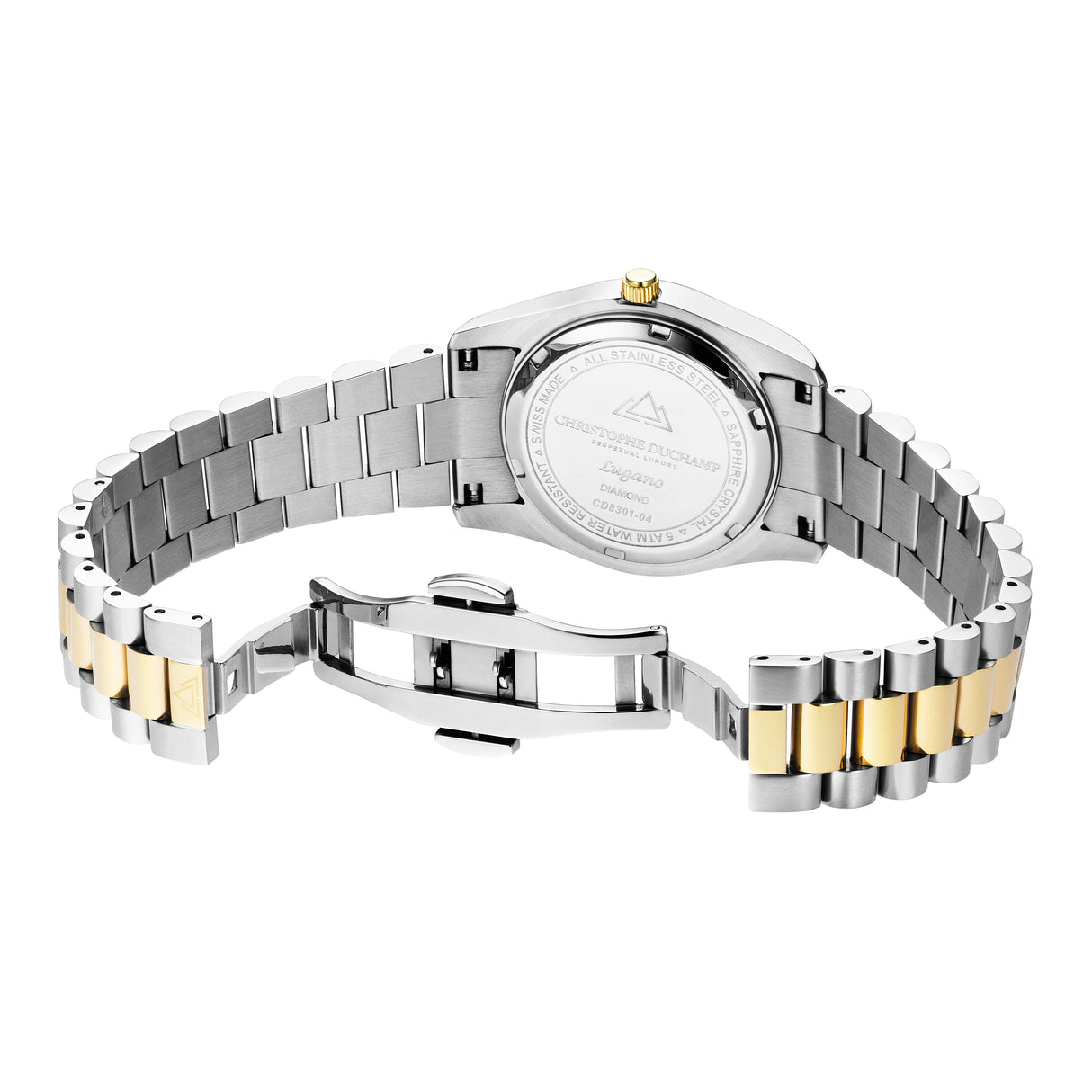 Christophe Duchamp Lugano - Black Dial with Gold & Silver Stainless Steel Strap