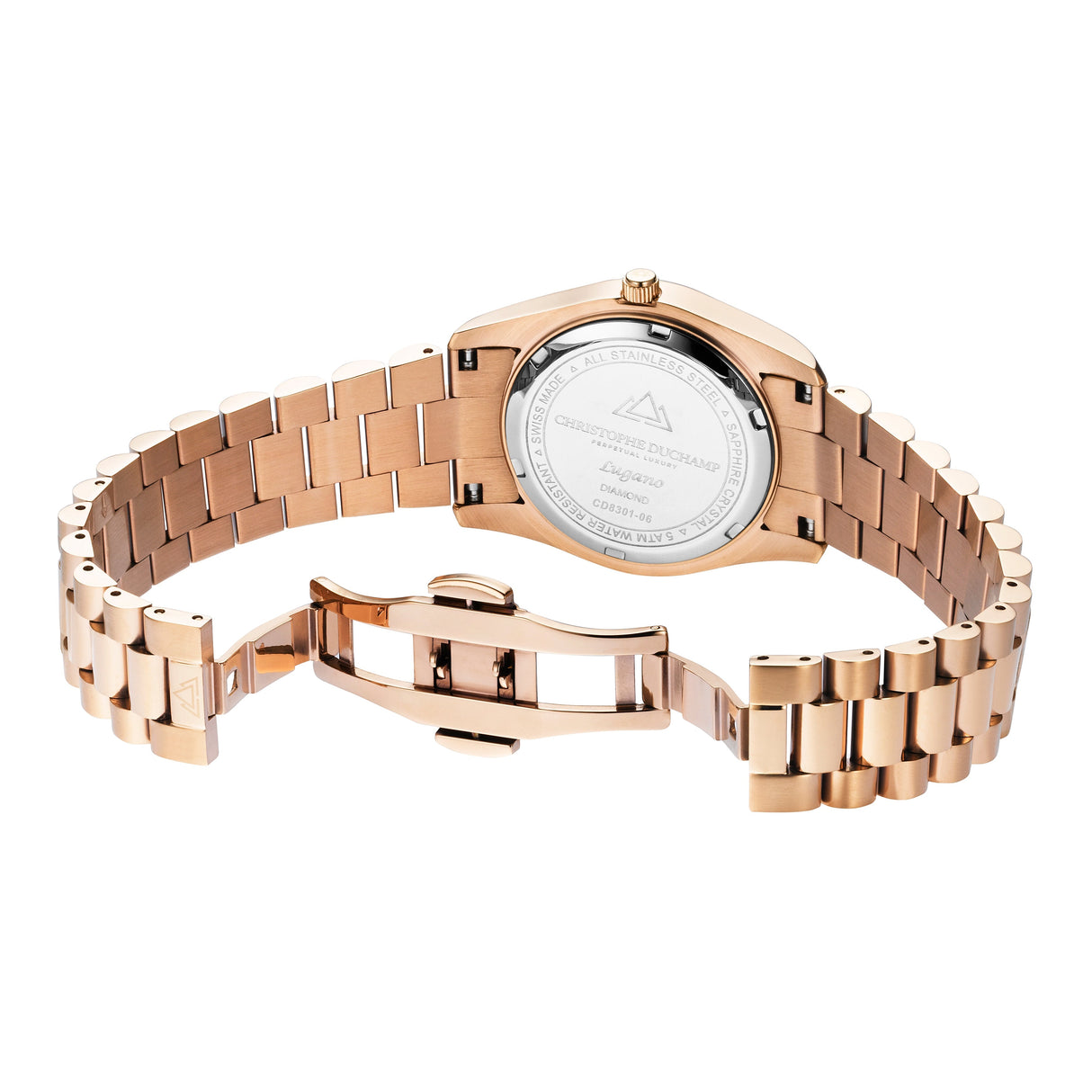 Christophe Duchamp Lugano - Silver Dial with Rose Gold Stainless Steel Strap