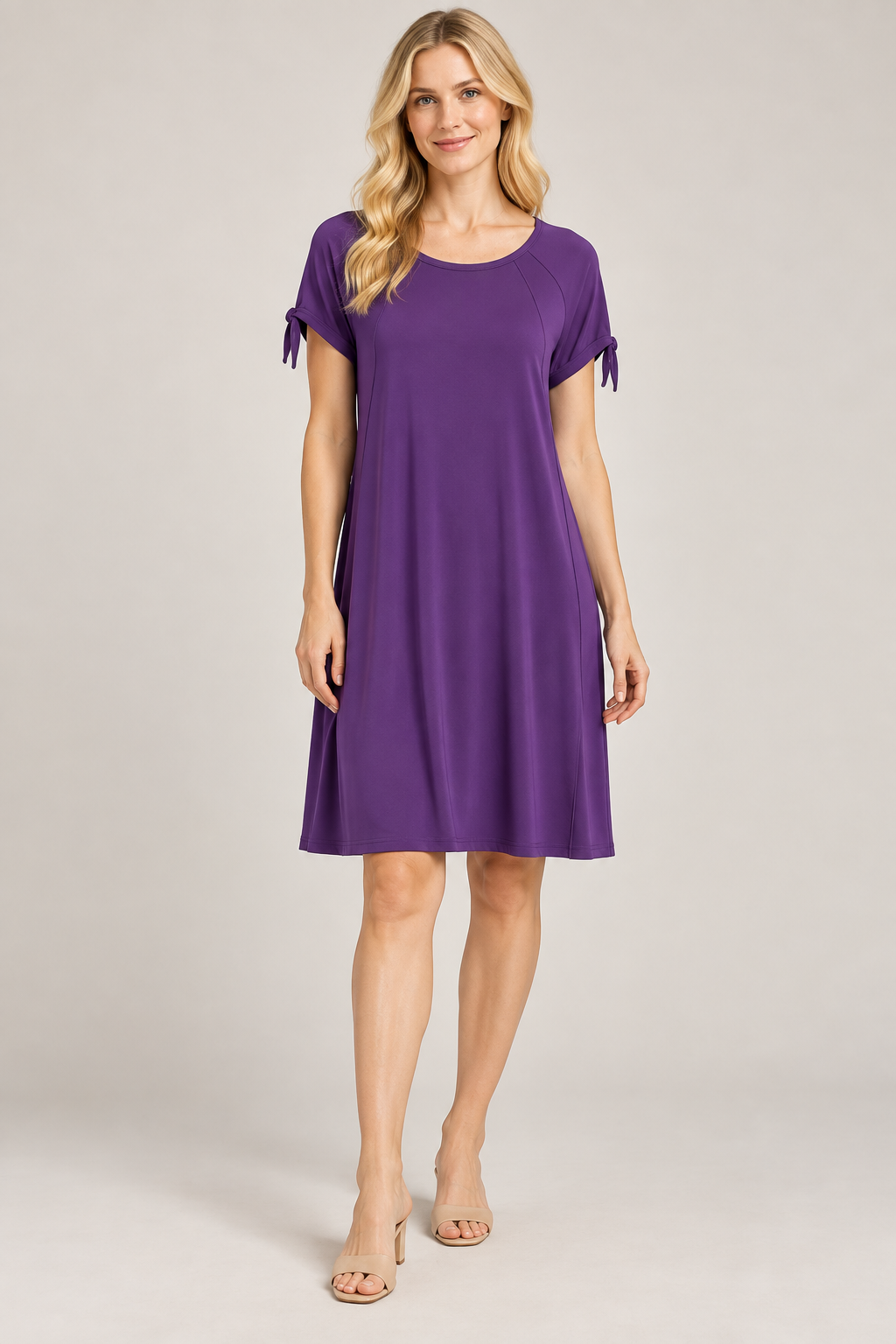 Worship Women's loose Dress with Tie Sleeve - Purple