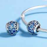 Solid 925 Sterling Silver Sky Blue Stars CZ Charm