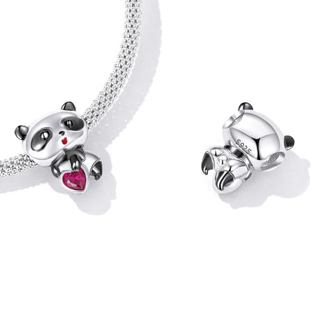 Solid 925 Signature Silver Panda With Pink Charm