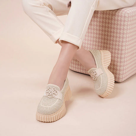 Paris Tweed Platform Loafers - Ivory