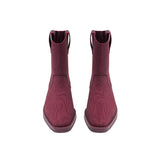 Knit Block Heel Ankle Boots - Wine