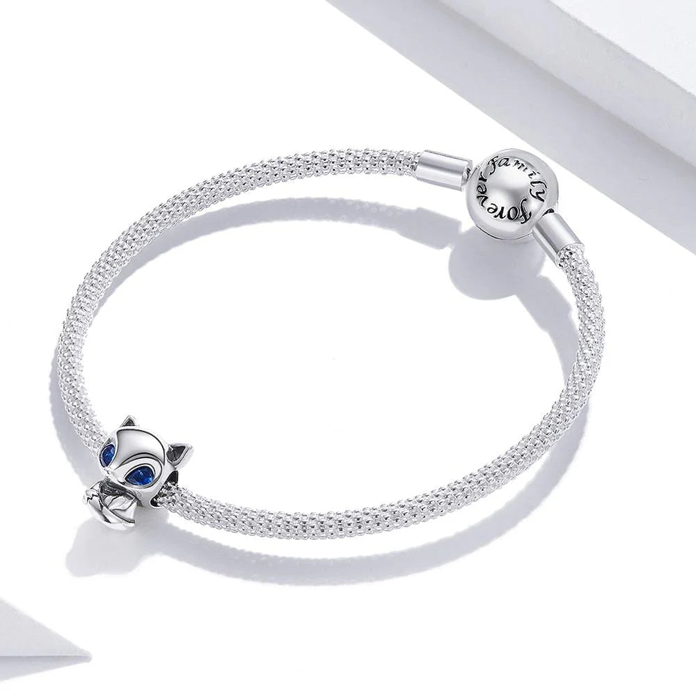 Solid 925 Sterling Silver Blue Eyed Fox Pandora Inspired Charm