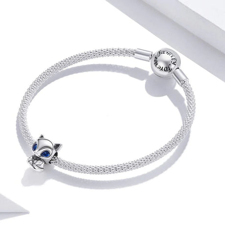 Solid 925 Sterling Silver Blue Eyed Fox Pandora Inspired Charm