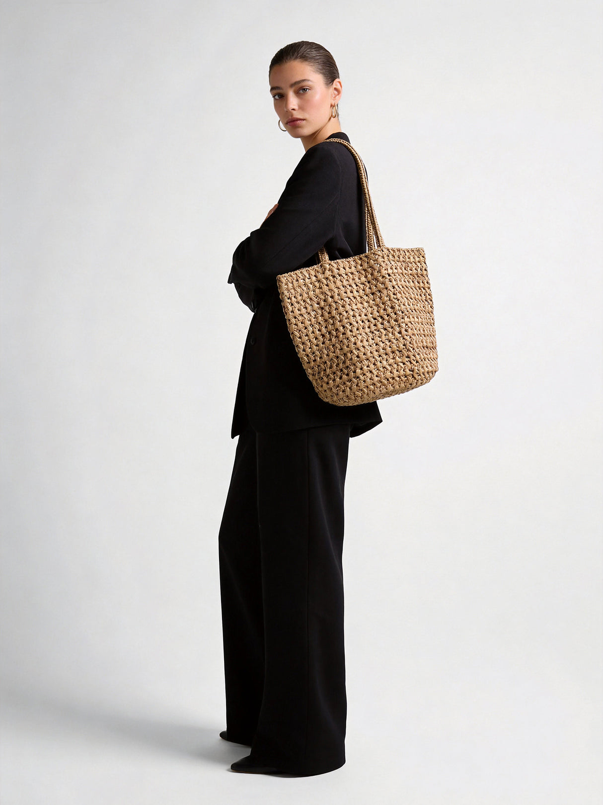Handwoven Raffia Basket Tote - Natural