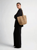 Handwoven Raffia Basket Tote - Natural