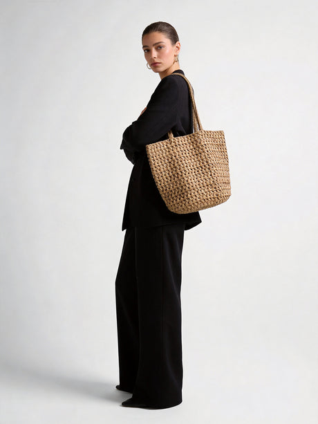 Handwoven Raffia Basket Tote - Natural