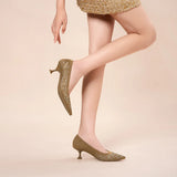 Enchanted Butterfly Pointed Toe Kitten Heels - Tan