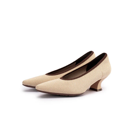 Modish Slip-On Block Heel Pumps - Beige