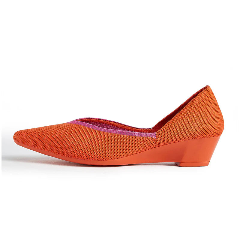 Minimalist Heart Heel Pointed Toe Knit Flats - Orange