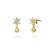 Solid 925 Sterling Silver Pretty & Petite Zircon Drop Earrings in Gold Vermeil