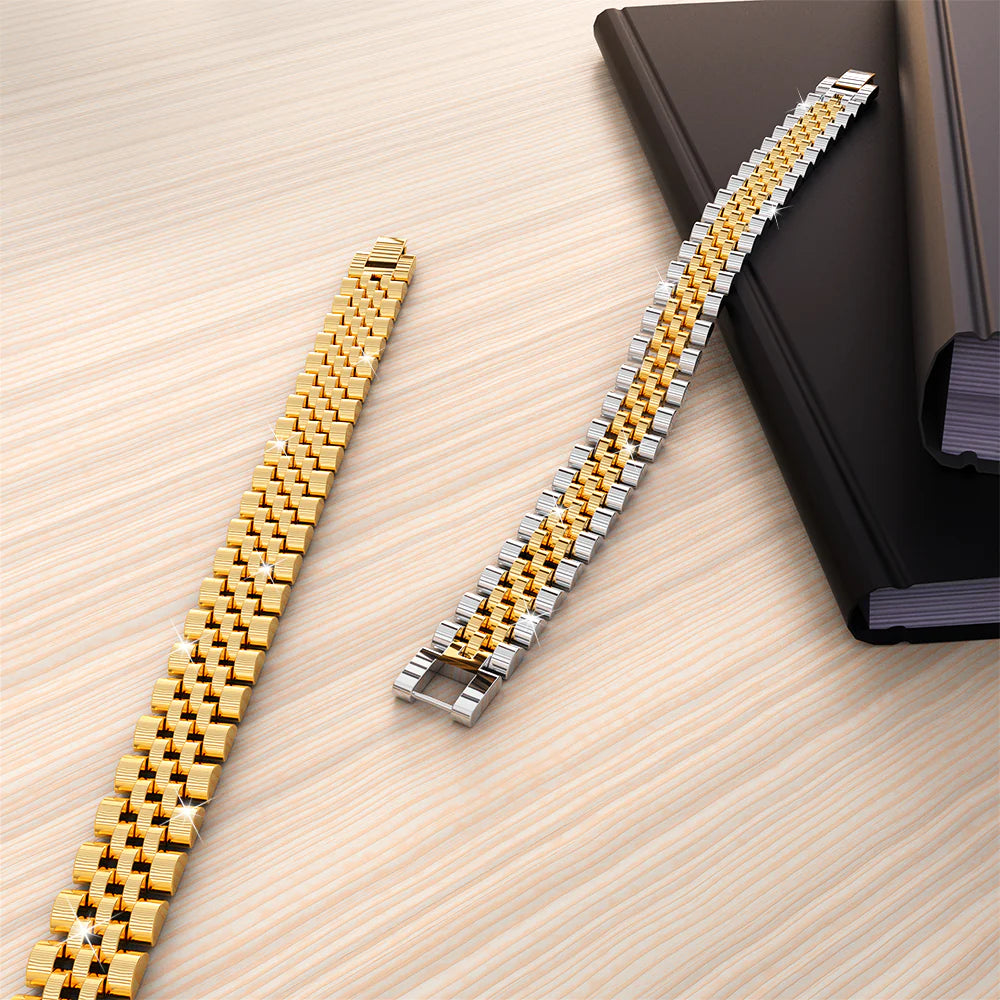 Bullion Gold Brick Dual Tone Gold Layered Stainless Steel Bracelet