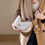 Nalandu Luna Pompom Quilted Crescent Shoulder Bag - White
