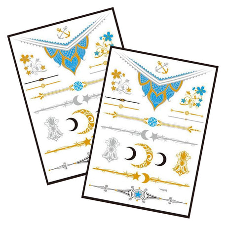Metallic Temporary Tattoo Gold Silver Glitter Party Body Sticker Waterproof 2 Sheets 001