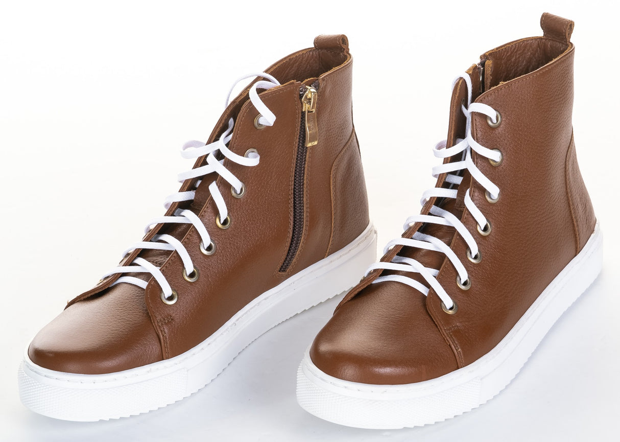 Bosccolo Womens Sneakers With Zipper - Brown/White