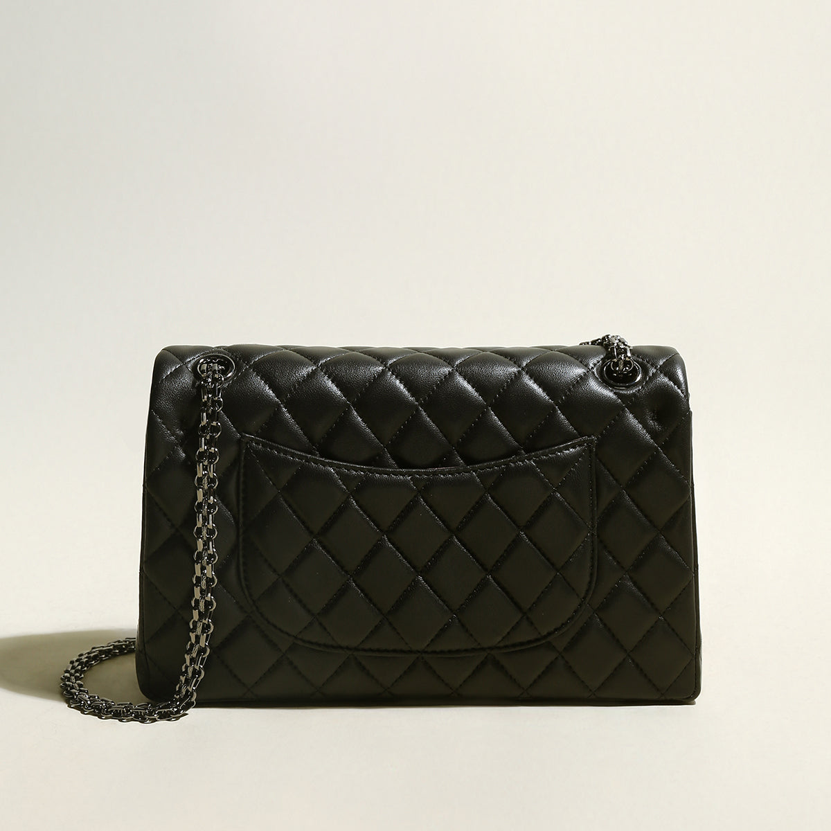 Large Black Quilted Lambskin Leather Flap Shoulder Bag - Black