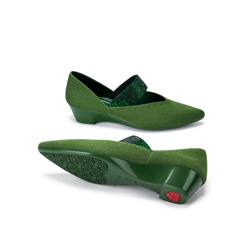 Princess Crystal Strap Mary Jane Wedges - Green