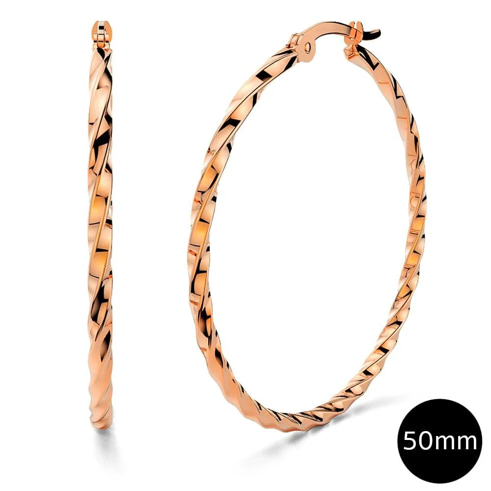 Bullion Gold Twisted Hoop Earrings 50mm