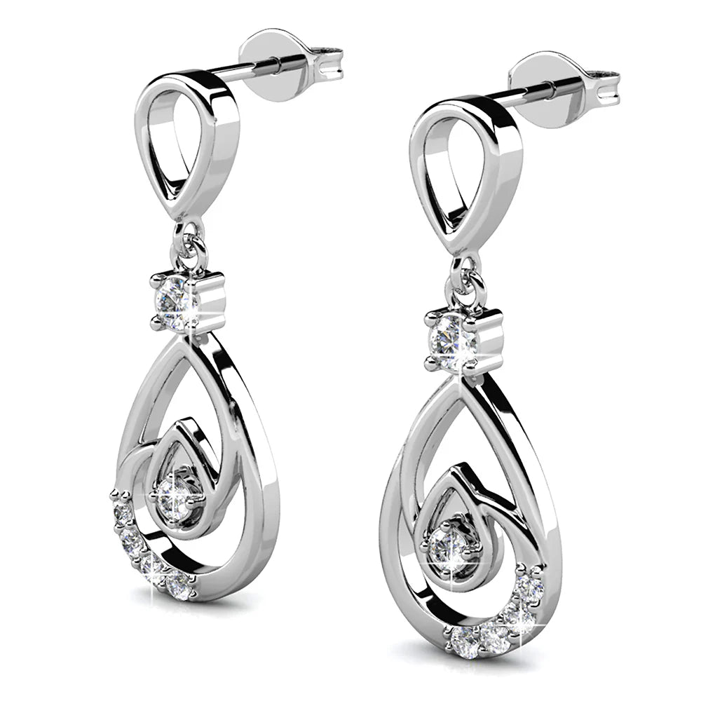 Krystal Couture Periwinkle Teardrop Earrings Embellished with Crystals from SWAROVSKI in White Gold