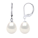 Earrings In White Gold 375 and Real Cultured Freshwater Pearls Pear 9-10 mm - Natural Pearl White - Longueur 42 cm