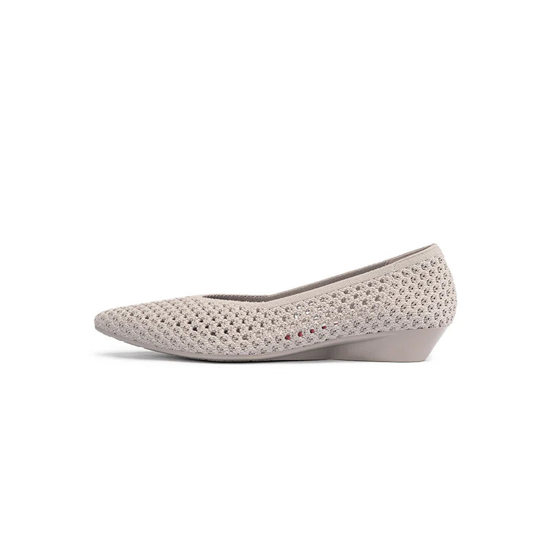 Heart Mesh Knit Pointed Toe Wedge Pumps - Taupe
